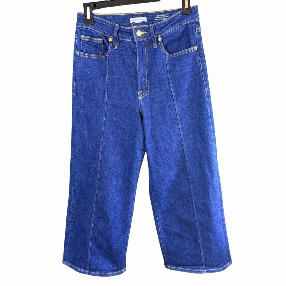 Good American Good Waist Palazzo Cropped Wide Leg Jeans 8 Indigo Bohemian Womens